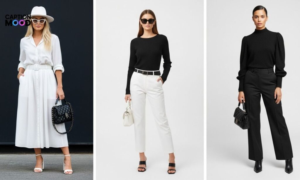 White and Black Outfit Captions for Instagram