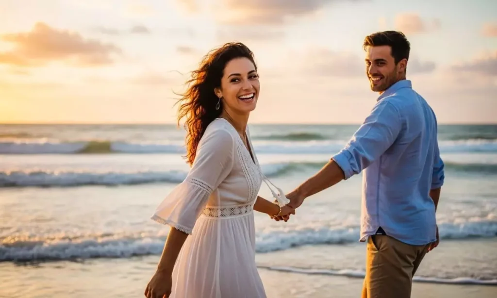 Caption for Couple Photo in Beach