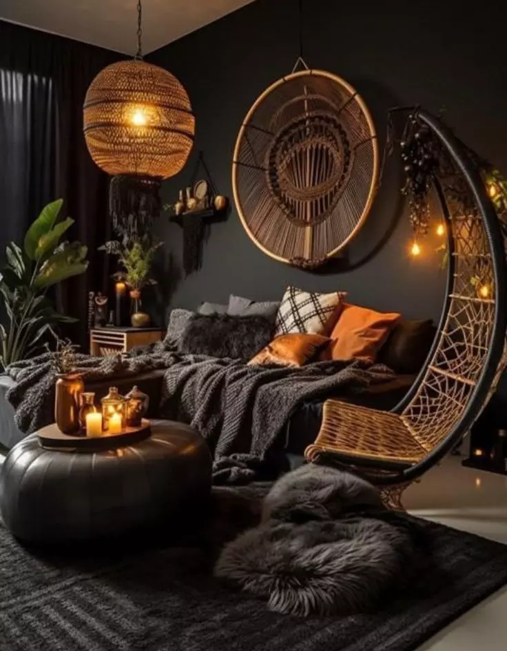 Black Boho Living Room