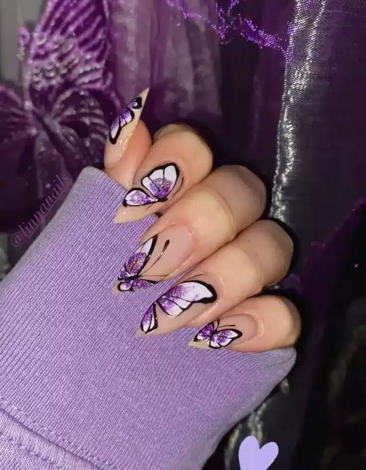 Purple Butterfly Nails