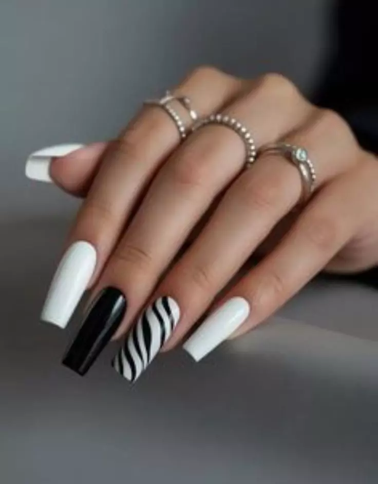 Black and White Nails Coffin