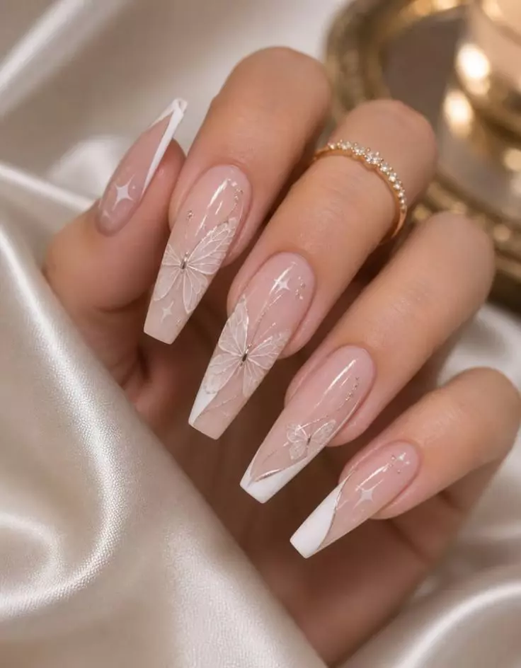 White Butterfly Nails