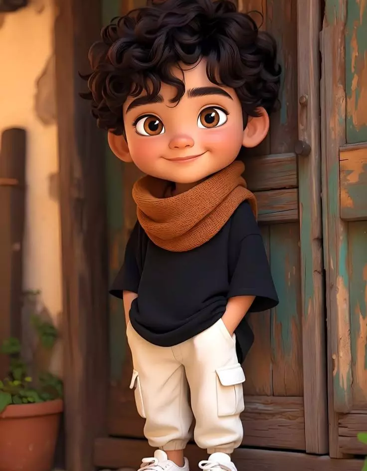 Curly Hair Cartoon Boy Disney