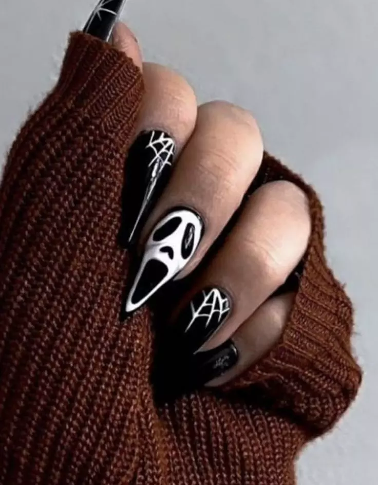 Halloween Black and White Nails