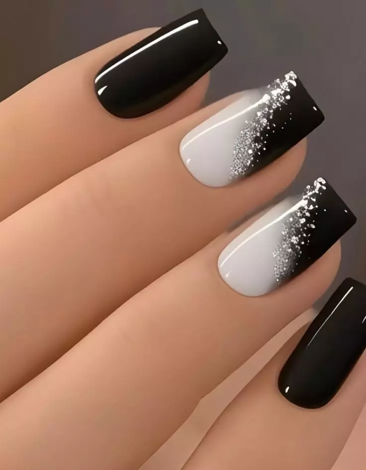Silver Black and White Nails