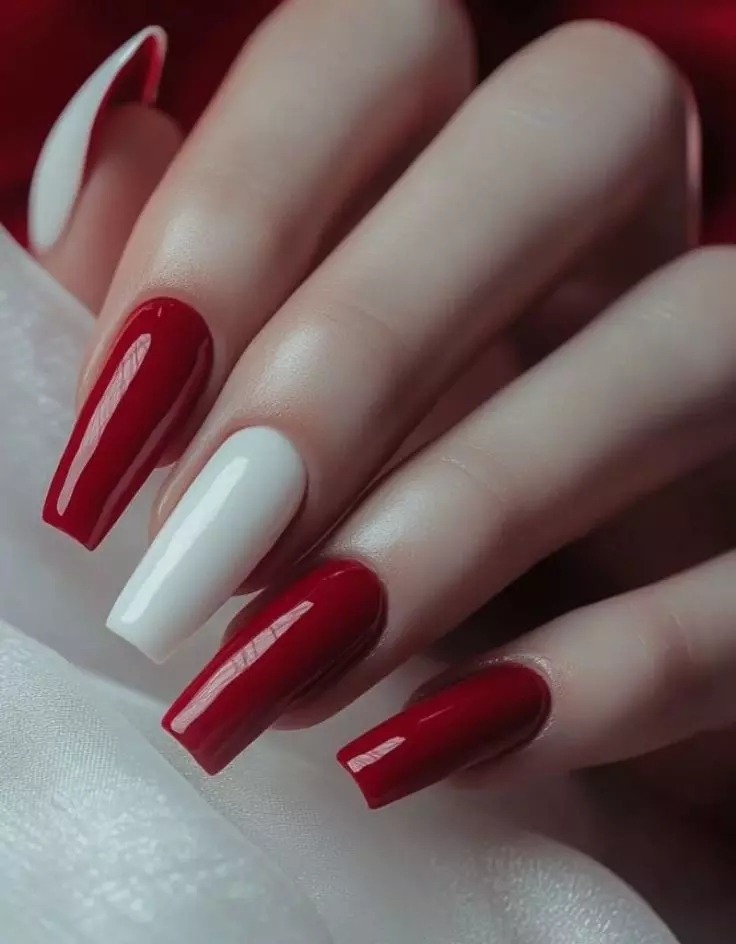 Bottle Red and White Nails