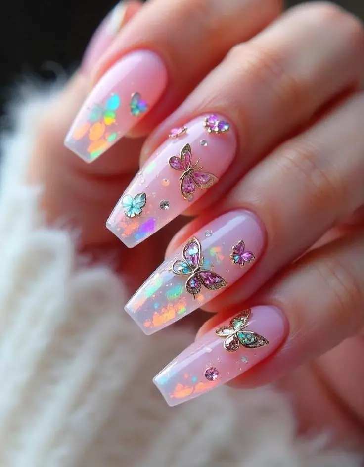 Butterfly Nails with Glitter