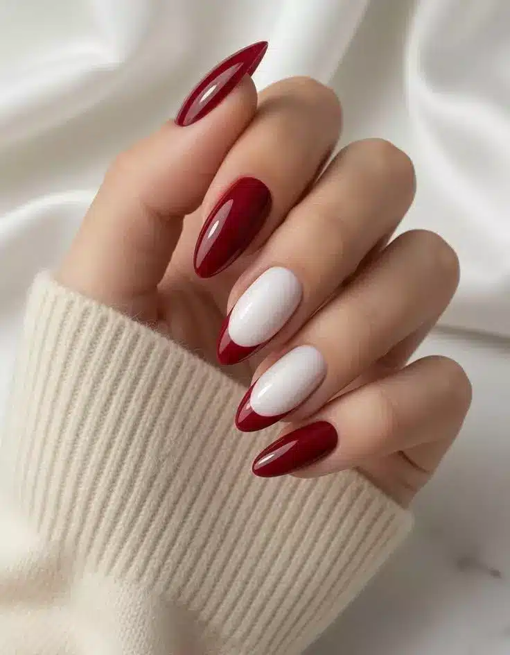Red and White Nails Ombre